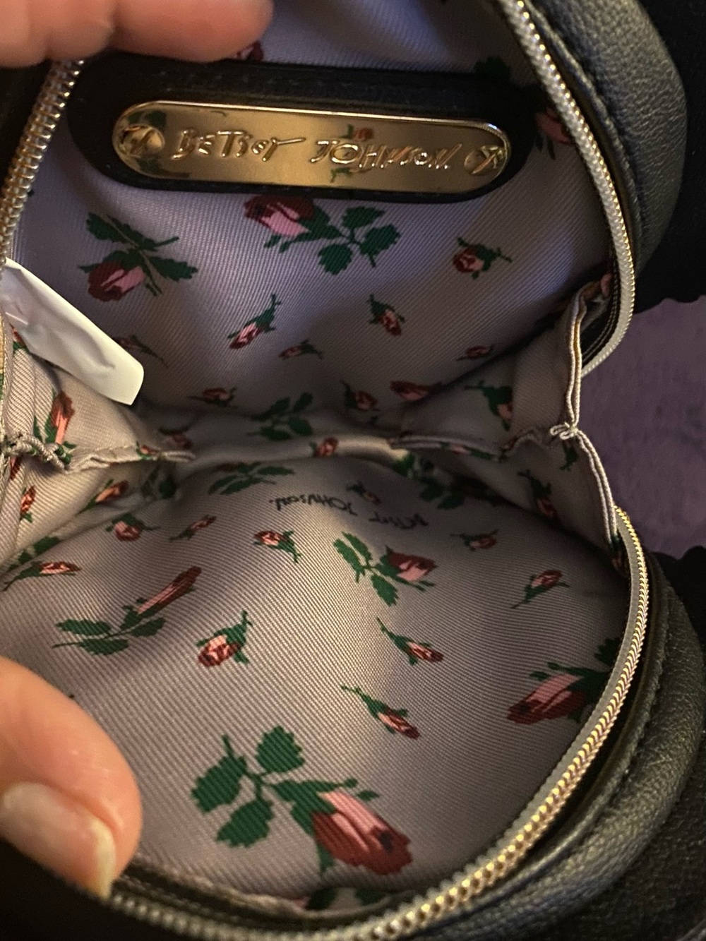 Betsey Johnson Black & White Striped Lip Print Hand Mirror Clutch With Pink Trim View 5